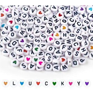 1000PCS Colourful Letter Beads for Threading, 4 x 7 MM, A-Z White Letter Beads